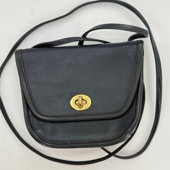 COACH Vintage 90s Everett Mini Crossbody Bag Dark Navy + Brass Pre-1994, RARE - Picture 1 of 17